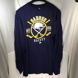 Majestic Sabres Long Sleeve, L, Blue, Gold & white